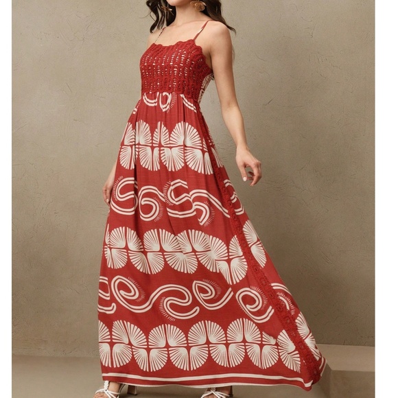 Boho Floral Print Embroidered High Waisted Maxi Dress - Picture 8 of 10